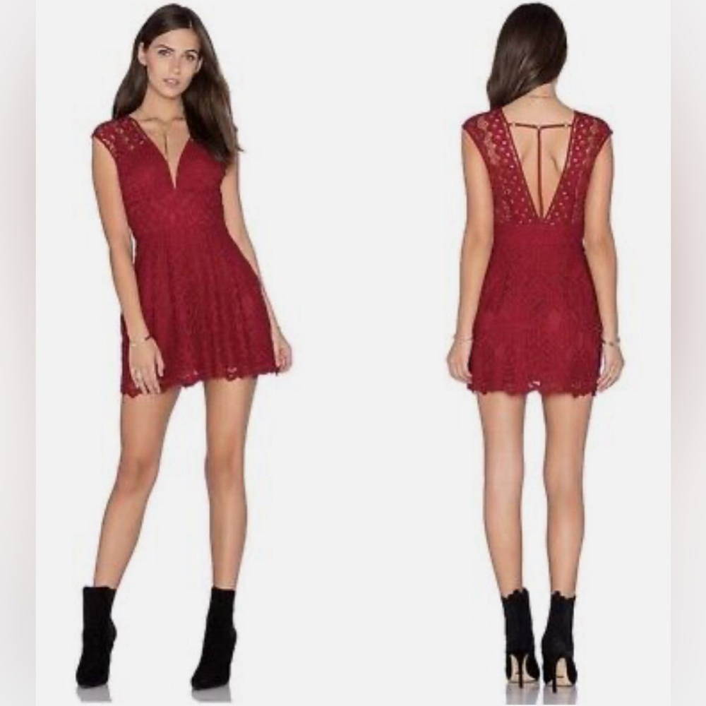 Free People One Million Lovers Maroon Lace Sleeveless Mini Dress, Size 2